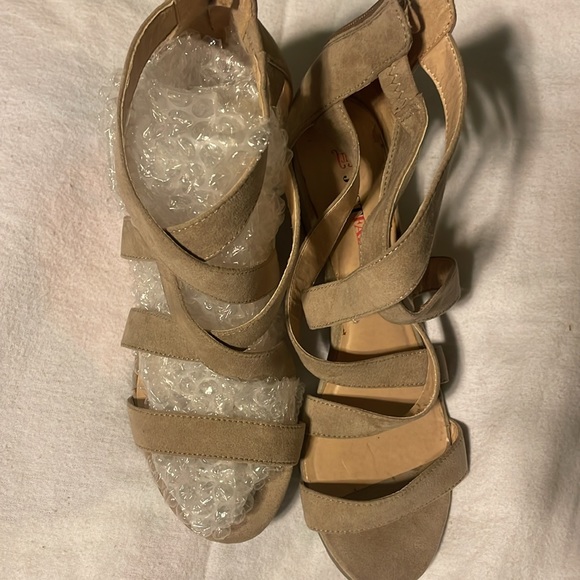 Just Fab Tan Suede Cutout Wedges worn once. - Picture 2 of 6